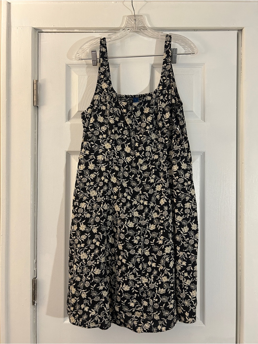 Old Navy Black Midi Dress with Ivory Floral Print